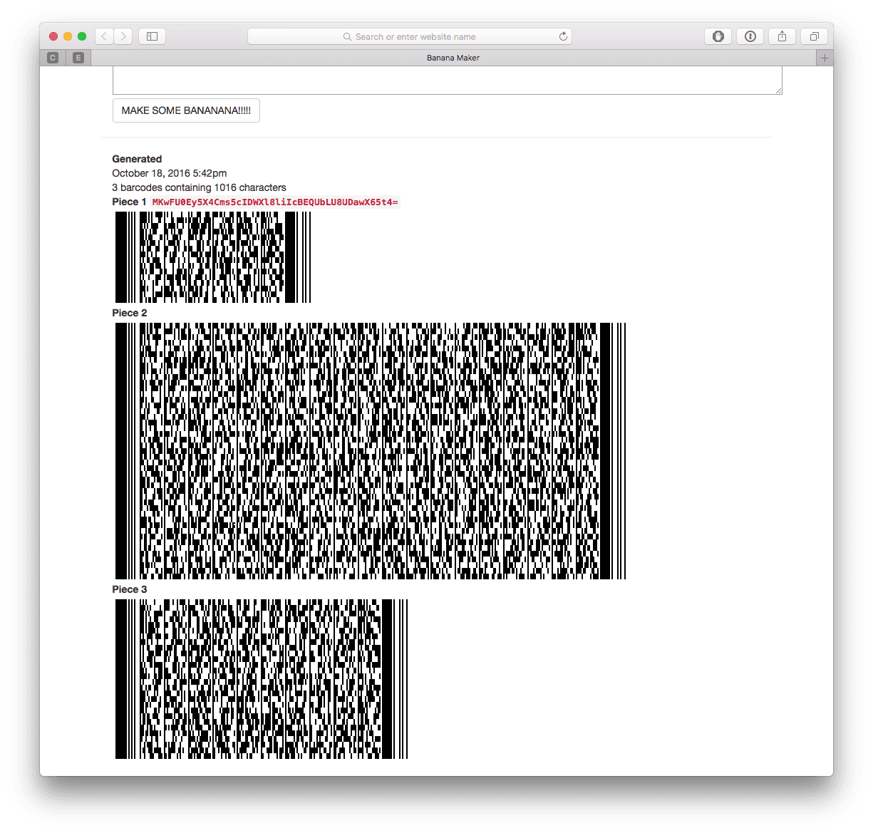 Screenshot of generated barcode set